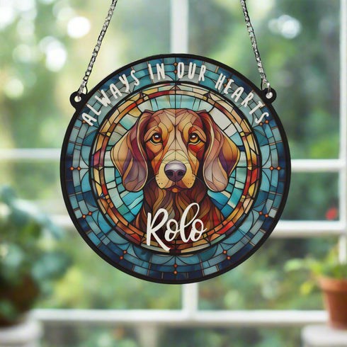 Dachshund Red Memorial Stained Glass Effect Suncatcher